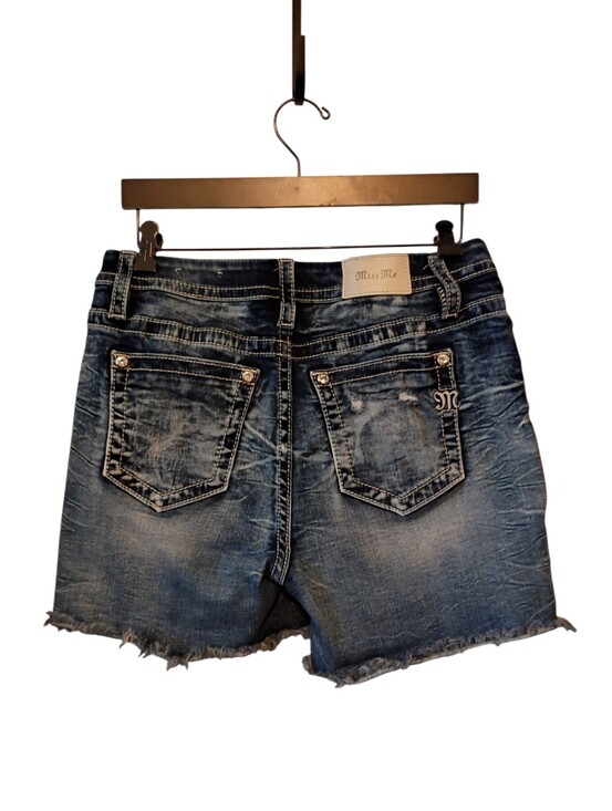 Miss Me Pants - Miss me Ripped Distressed Blue Denim Jean Signature M High Rise Midi-Shorts